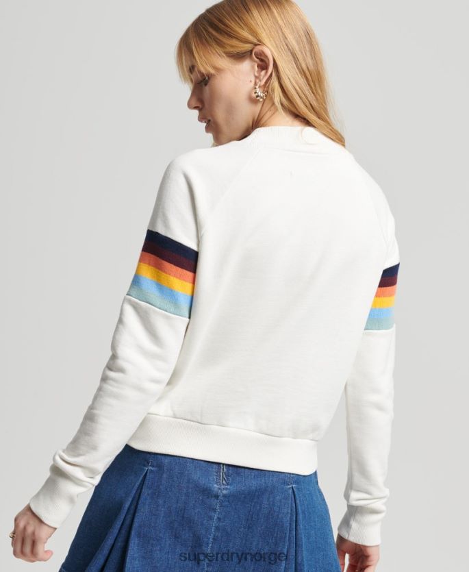Superdry krem klær 86P46D5995 vintage cali stripe cropped crew sweatshirt kvinner