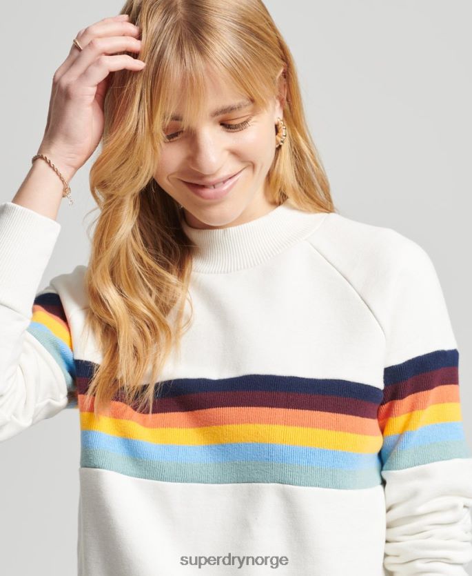 Superdry krem klær 86P46D5995 vintage cali stripe cropped crew sweatshirt kvinner