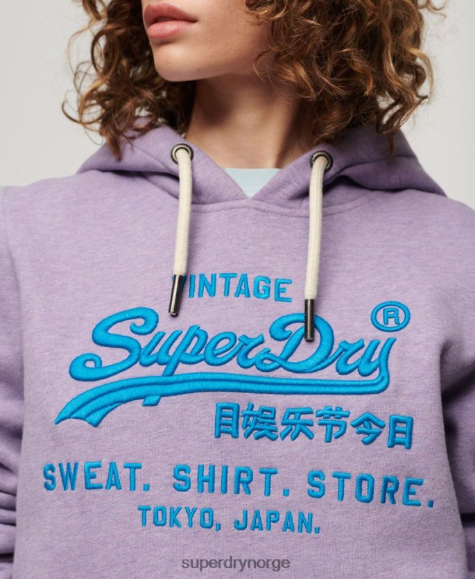 Superdry lilla klær 86P46D3282 neon vintage logo hettegenser kvinner