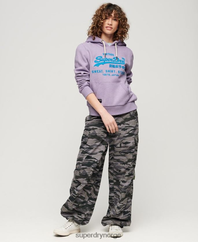 Superdry lilla klær 86P46D3282 neon vintage logo hettegenser kvinner