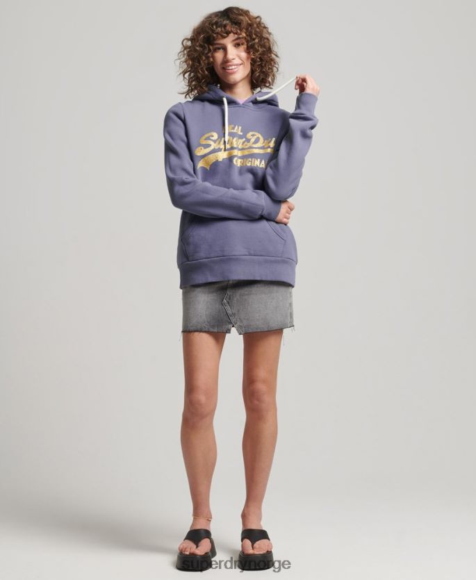 Superdry lilla klær 86P46D3322 original hettegenser med vintage logo kvinner