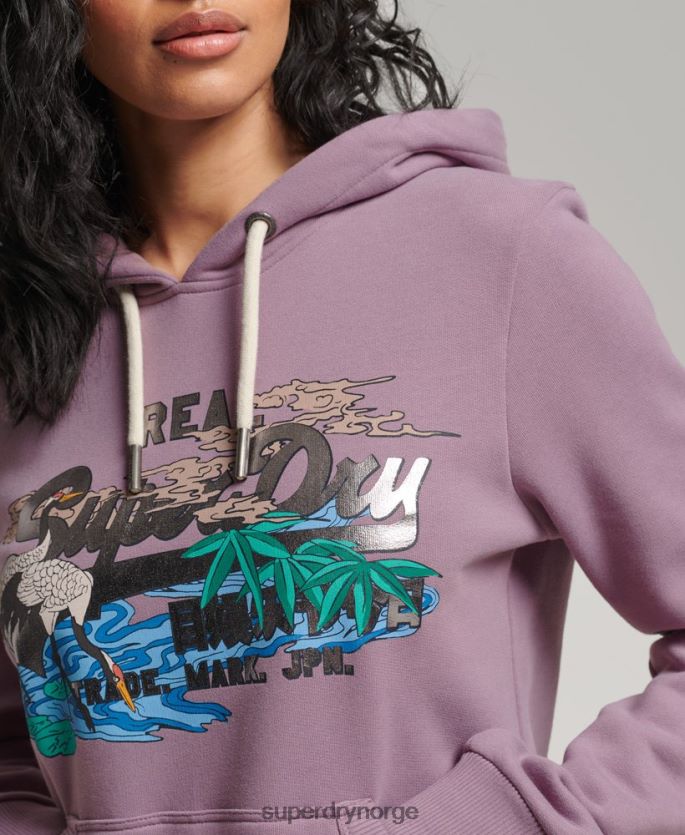 Superdry lilla klær 86P46D3403 Japansk vintage logo grafisk hettegenser kvinner