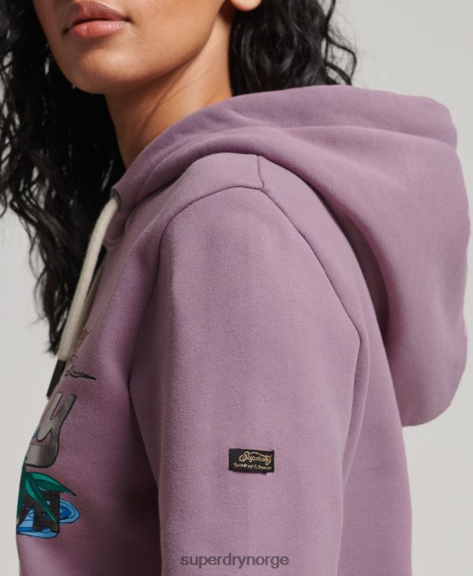 Superdry lilla klær 86P46D3403 Japansk vintage logo grafisk hettegenser kvinner