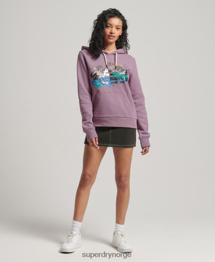 Superdry lilla klær 86P46D3403 Japansk vintage logo grafisk hettegenser kvinner