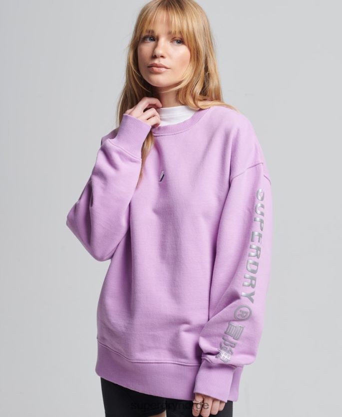 Superdry lilla klær 86P46D3451 kode logo lineær oversized crew sweatshirt kvinner