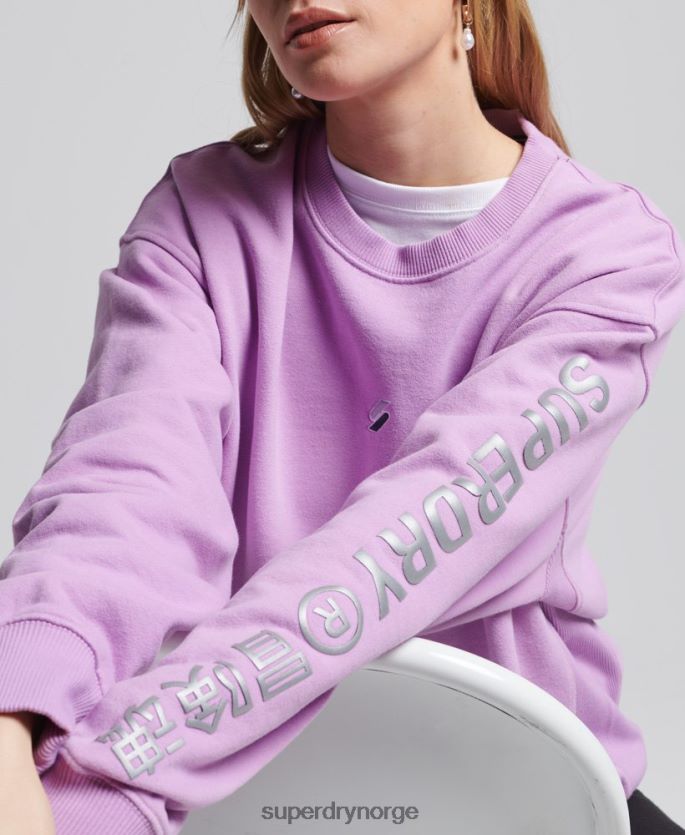 Superdry lilla klær 86P46D3451 kode logo lineær oversized crew sweatshirt kvinner
