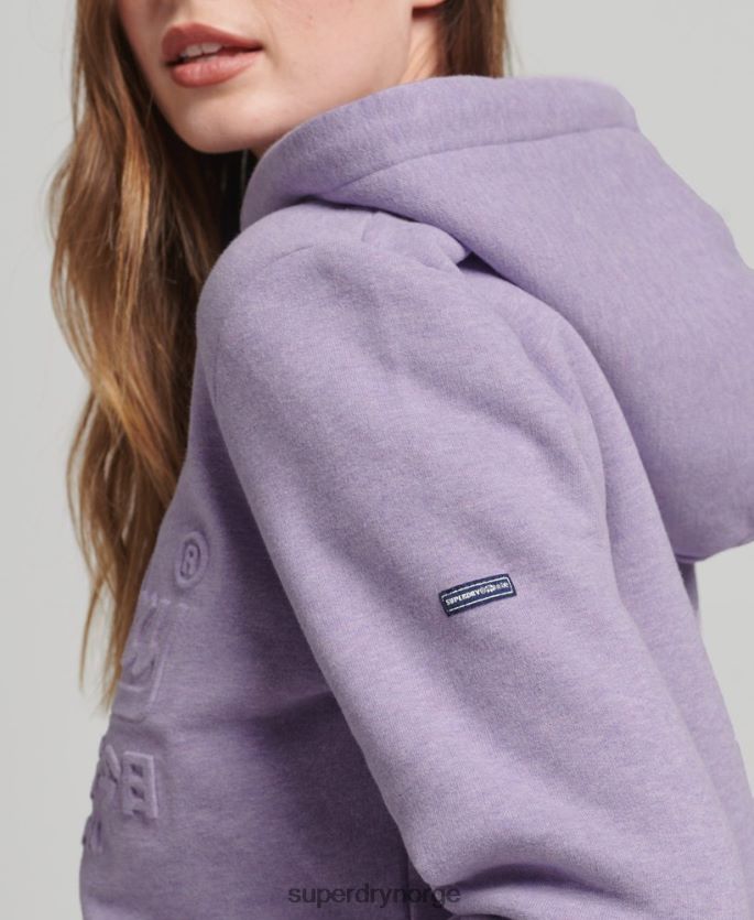 Superdry lilla klær 86P46D5777 hettegenser med preget grafisk logo kvinner