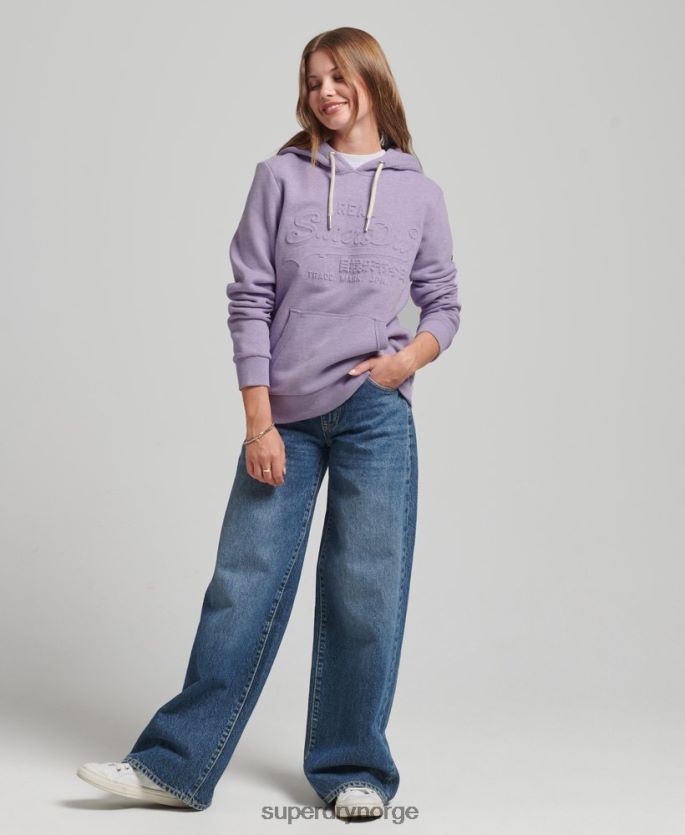 Superdry lilla klær 86P46D5777 hettegenser med preget grafisk logo kvinner
