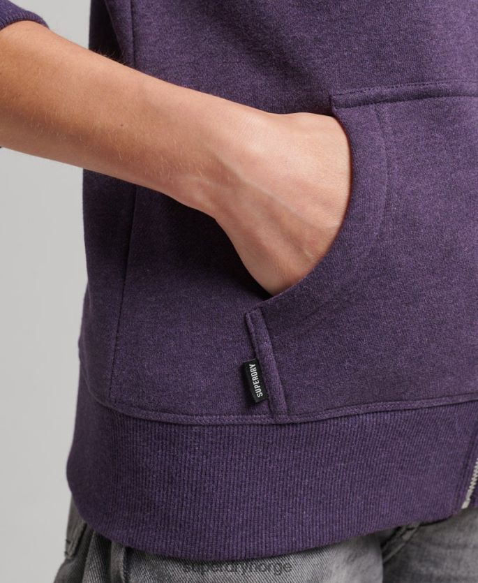 Superdry lilla klær 86P46D5930 hettegenser med logo og glidelås i økologisk bomull kvinner