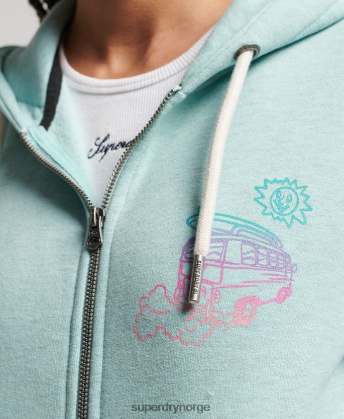 Superdry lyse blå klær 86P46D3289 reiseklistremerke hettegenser med glidelås kvinner