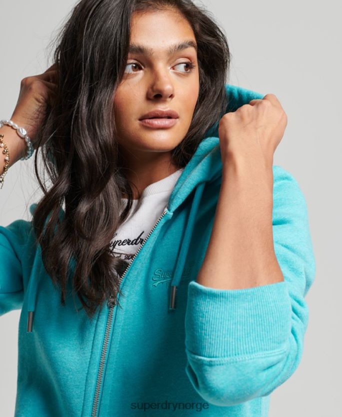 Superdry lyse blå klær 86P46D3348 vintage logo brodert hettegenser med glidelås kvinner