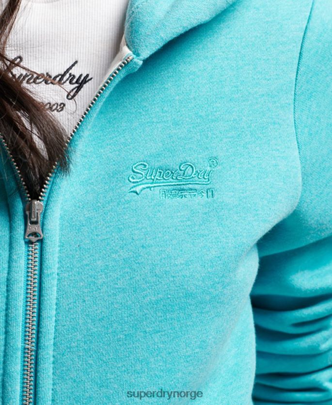 Superdry lyse blå klær 86P46D3348 vintage logo brodert hettegenser med glidelås kvinner