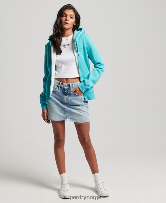 Superdry lyse blå klær 86P46D3348 vintage logo brodert hettegenser med glidelås kvinner