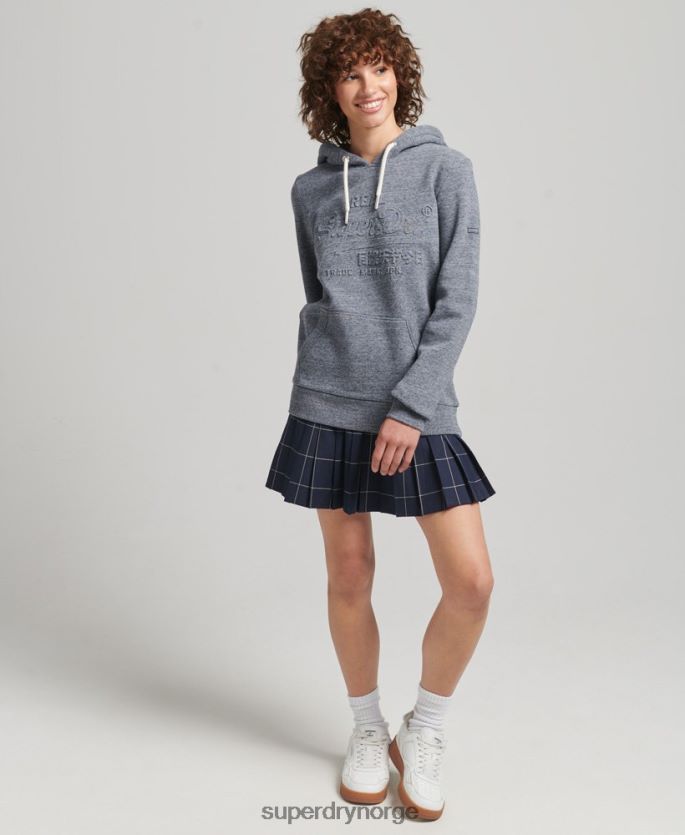 Superdry lyse blå klær 86P46D3396 hettegenser med preget grafisk logo kvinner