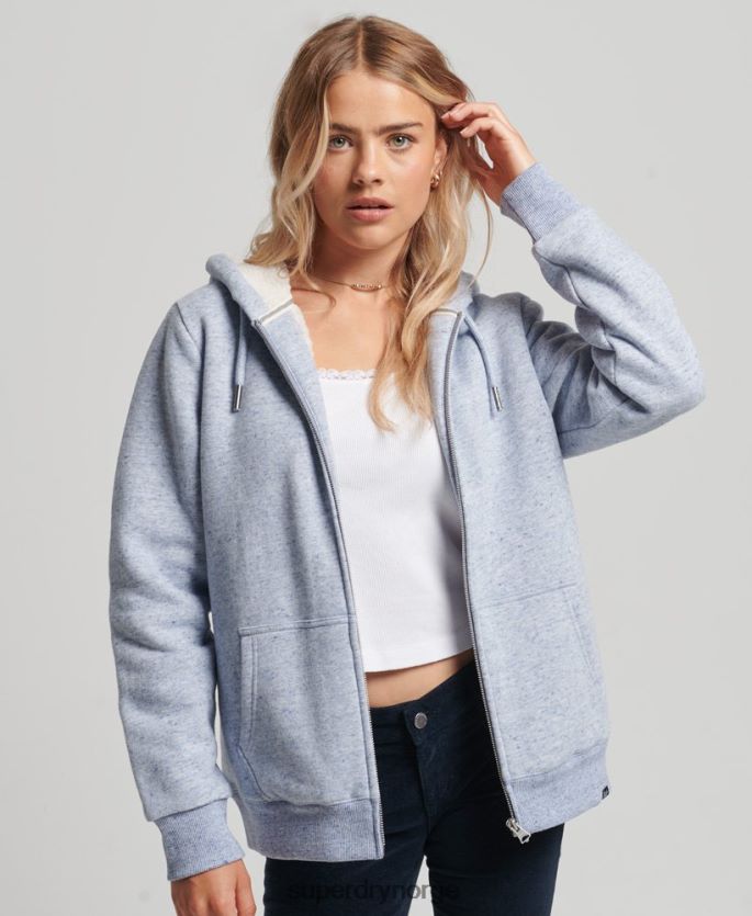 Superdry lyse blå klær 86P46D5880 essensiell borg-fôret hettegenser med glidelås kvinner
