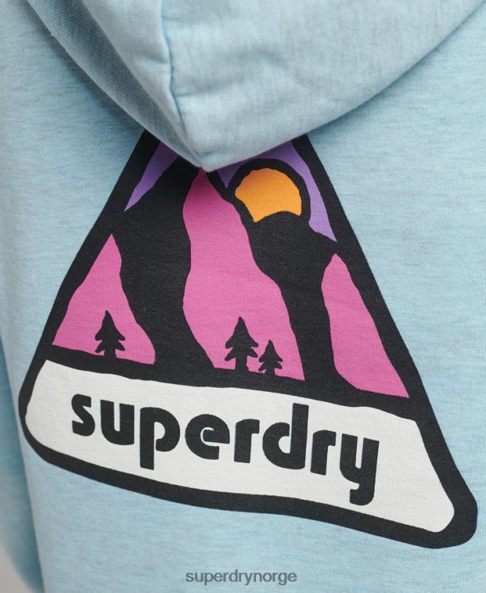 Superdry lyse blå klær 86P46D5907 90-talls terrenggrafisk hettegenser kvinner