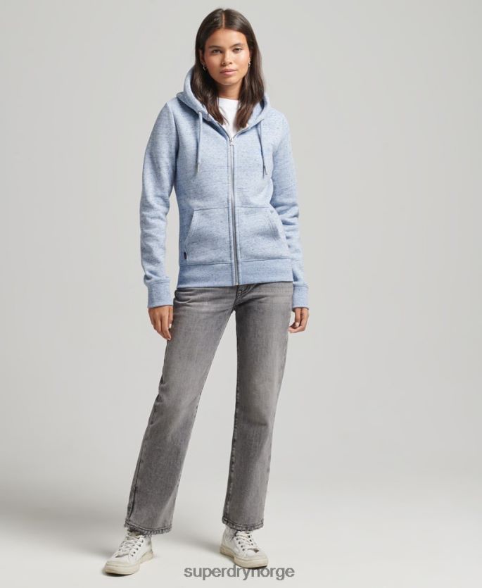 Superdry lyse blå klær 86P46D5963 hettegenser med logo og glidelås i økologisk bomull kvinner