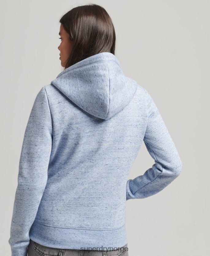 Superdry lyse blå klær 86P46D5963 hettegenser med logo og glidelås i økologisk bomull kvinner