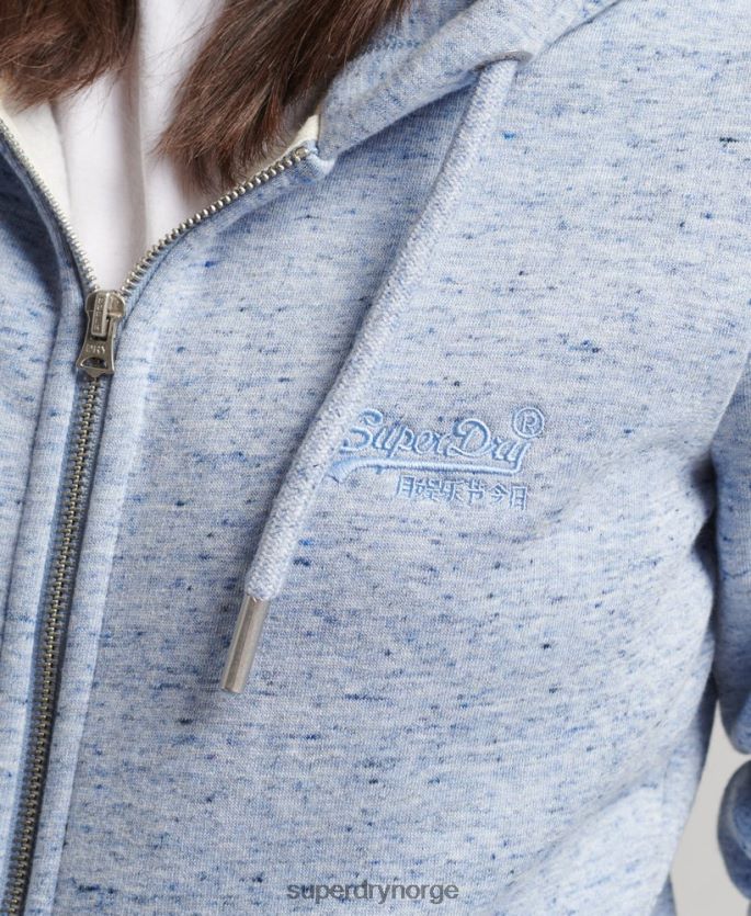 Superdry lyse blå klær 86P46D5963 hettegenser med logo og glidelås i økologisk bomull kvinner