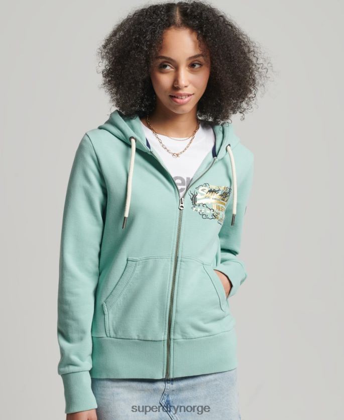 Superdry lyse blå klær 86P46D6127 vintage logo narrativ hettegenser med glidelås kvinner