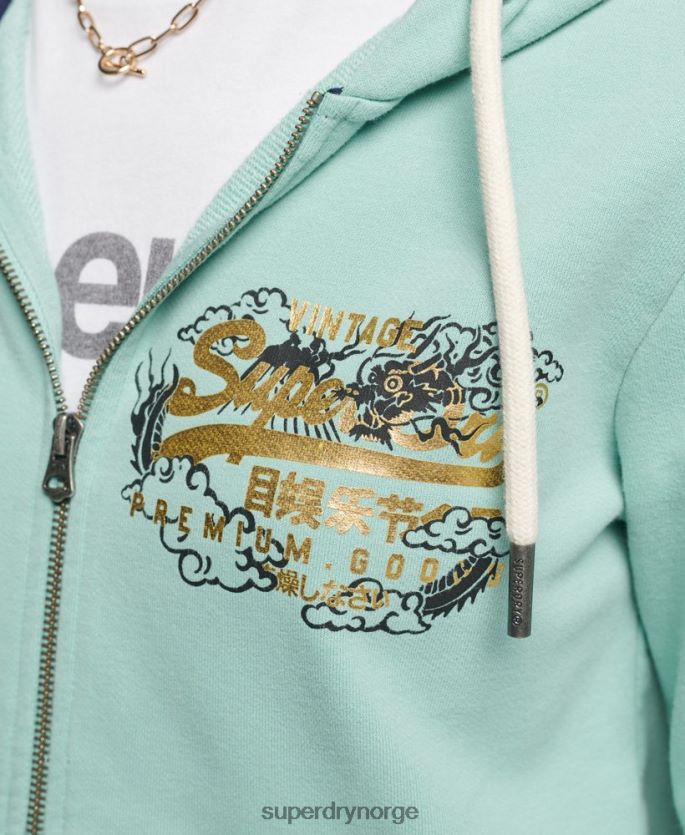 Superdry lyse blå klær 86P46D6127 vintage logo narrativ hettegenser med glidelås kvinner