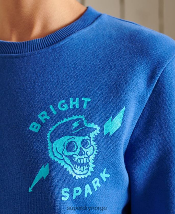 Superdry lyse blå klær 86P46D6167 oversized boho og rock crew sweatshirt kvinner