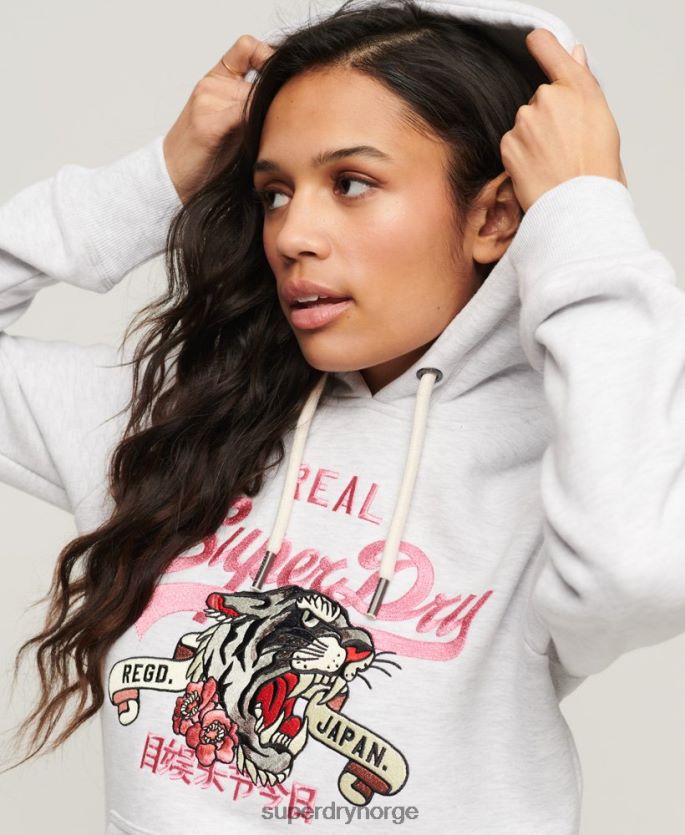 Superdry lysegrå klær 86P46D2108 vintage logo-fortelling hettegenser kvinner