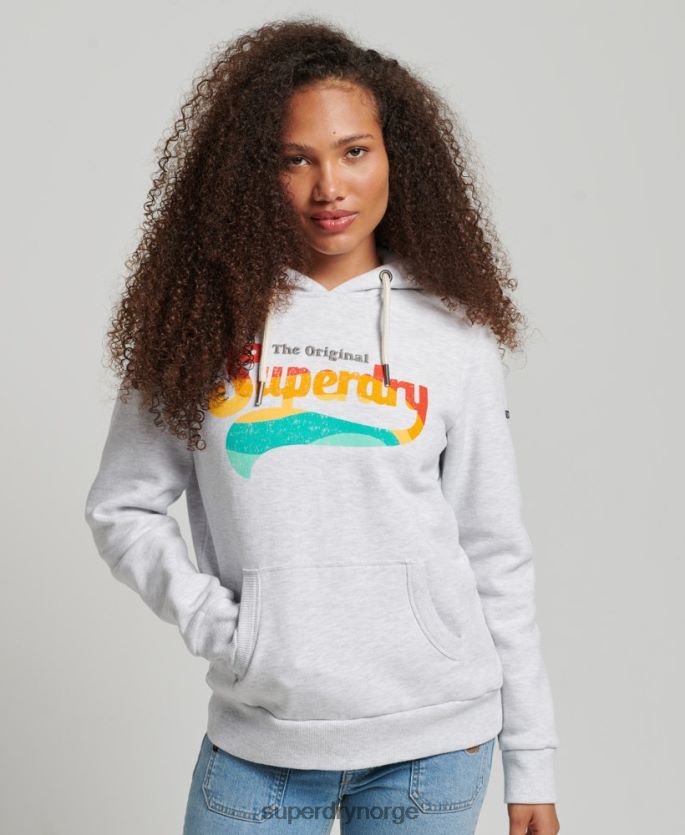 Superdry lysegrå klær 86P46D2207 vintage regnbue hettegenser kvinner