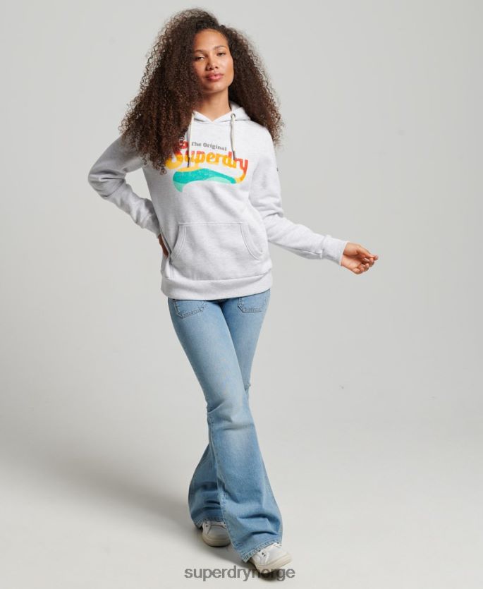 Superdry lysegrå klær 86P46D2207 vintage regnbue hettegenser kvinner