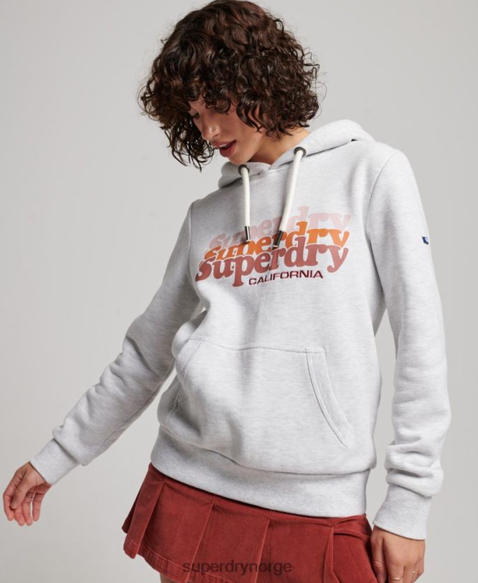 Superdry lysegrå klær 86P46D2223 vintage scripted infill hettegenser kvinner