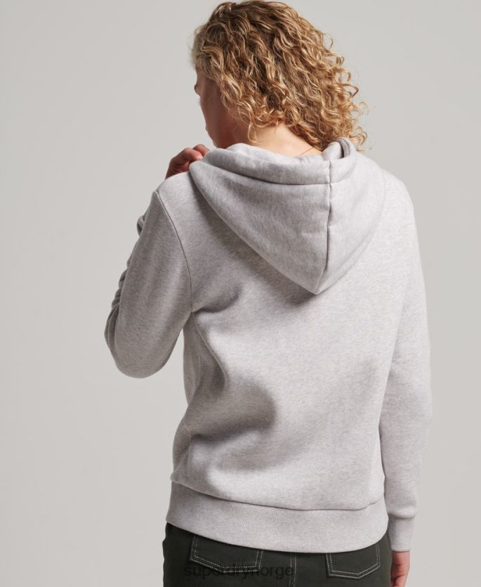Superdry lysegrå klær 86P46D2277 vintage logo hettegenser med glidelås kvinner