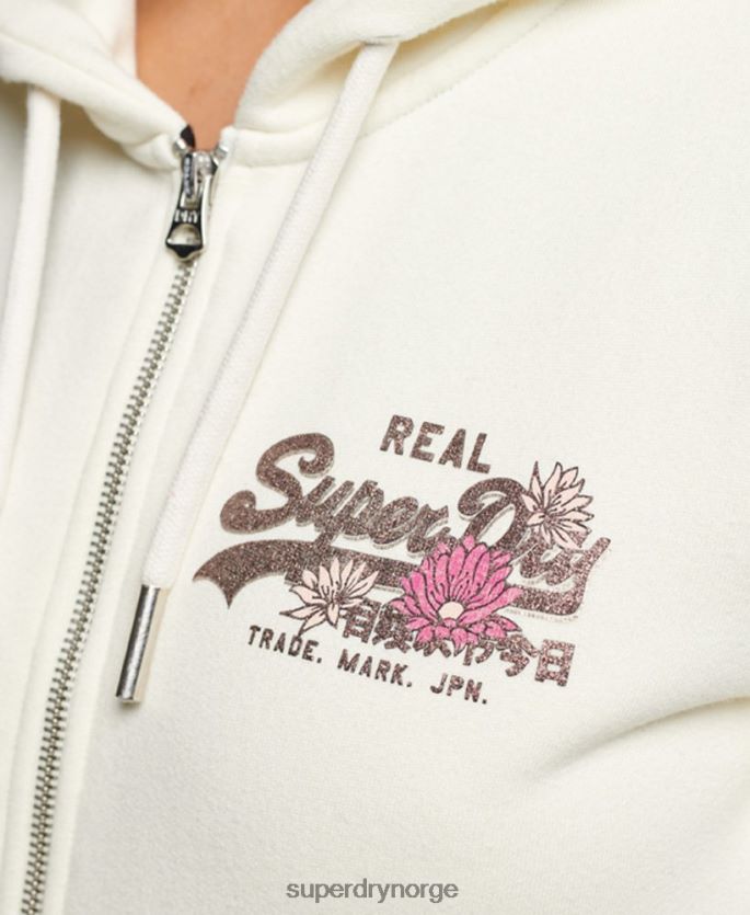 Superdry lysegrå klær 86P46D2282 vintage logo narrativ hettegenser med glidelås kvinner