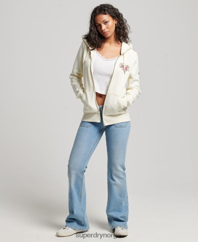 Superdry lysegrå klær 86P46D2282 vintage logo narrativ hettegenser med glidelås kvinner