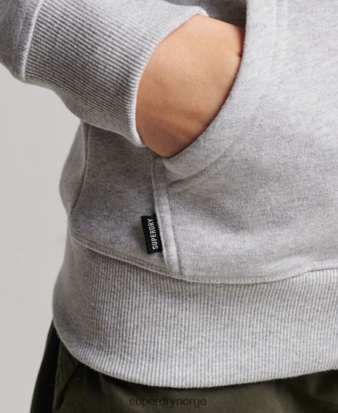 Superdry lysegrå klær 86P46D3274 vintage logo brodert hettegenser med glidelås kvinner