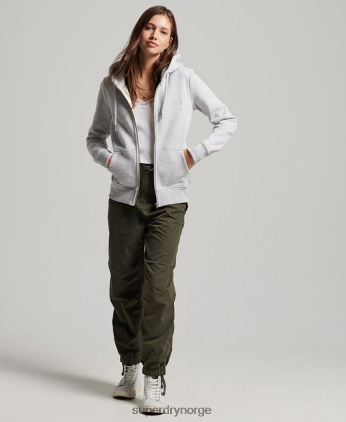 Superdry lysegrå klær 86P46D3274 vintage logo brodert hettegenser med glidelås kvinner