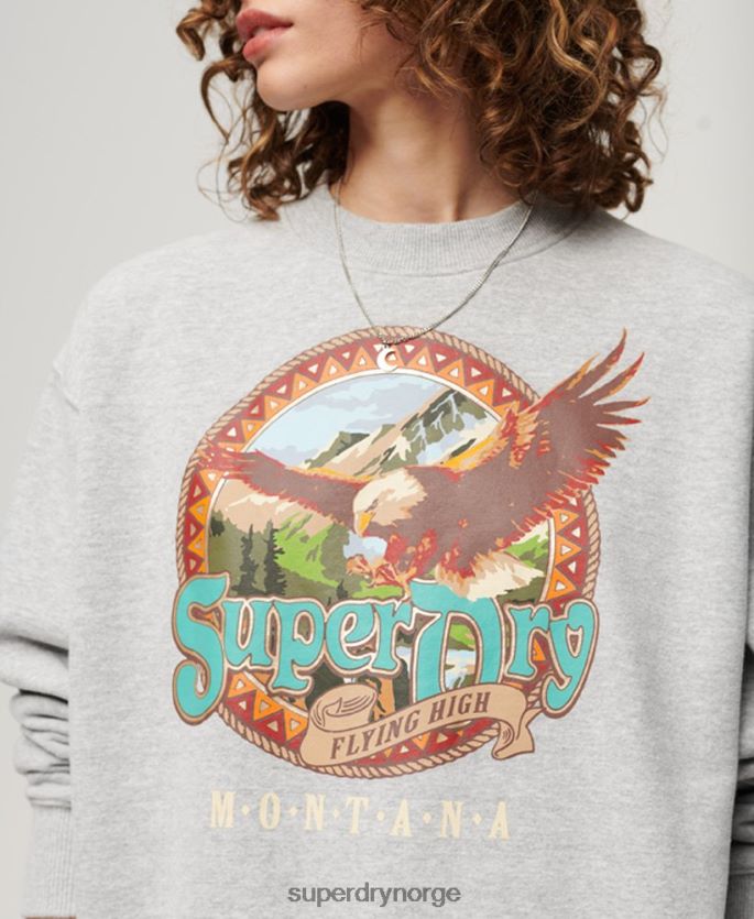 Superdry lysegrå klær 86P46D3277 reisesuvenir grafisk crew sweatshirt kvinner