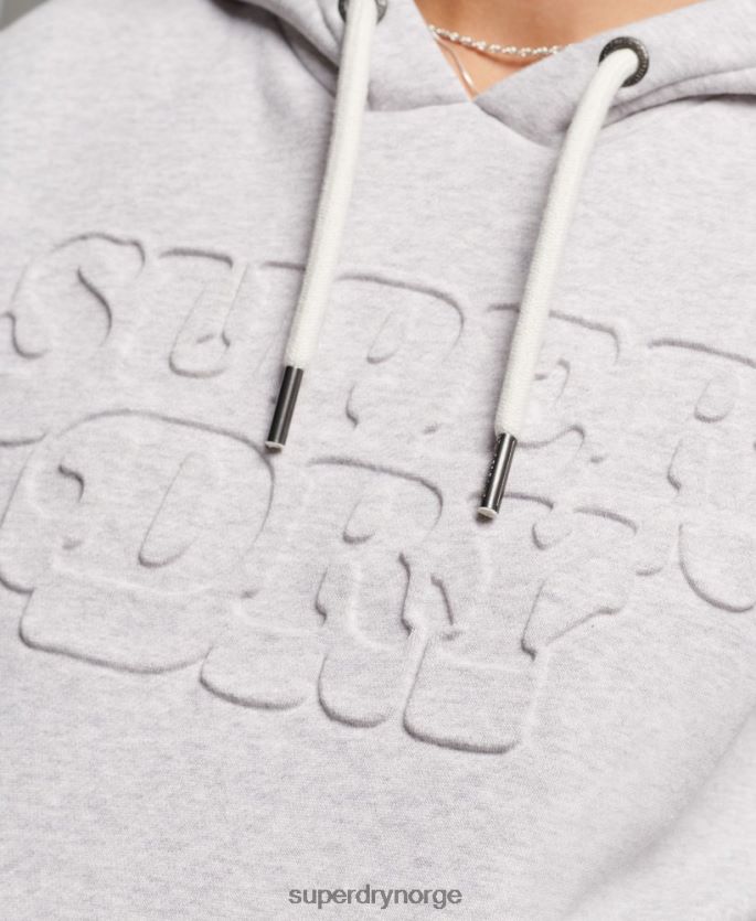 Superdry lysegrå klær 86P46D3299 vintage cooper-preget hettegenser kvinner