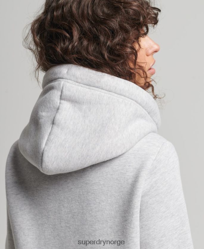 Superdry lysegrå klær 86P46D3316 vintage logobrodert hettegenser med glidelås i økologisk bomull kvinner