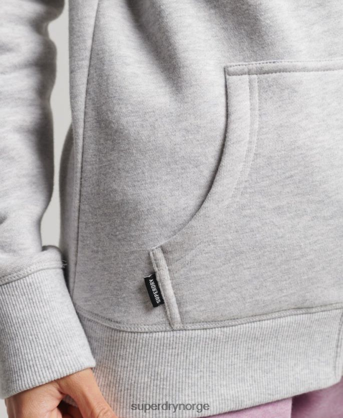 Superdry lysegrå klær 86P46D3316 vintage logobrodert hettegenser med glidelås i økologisk bomull kvinner