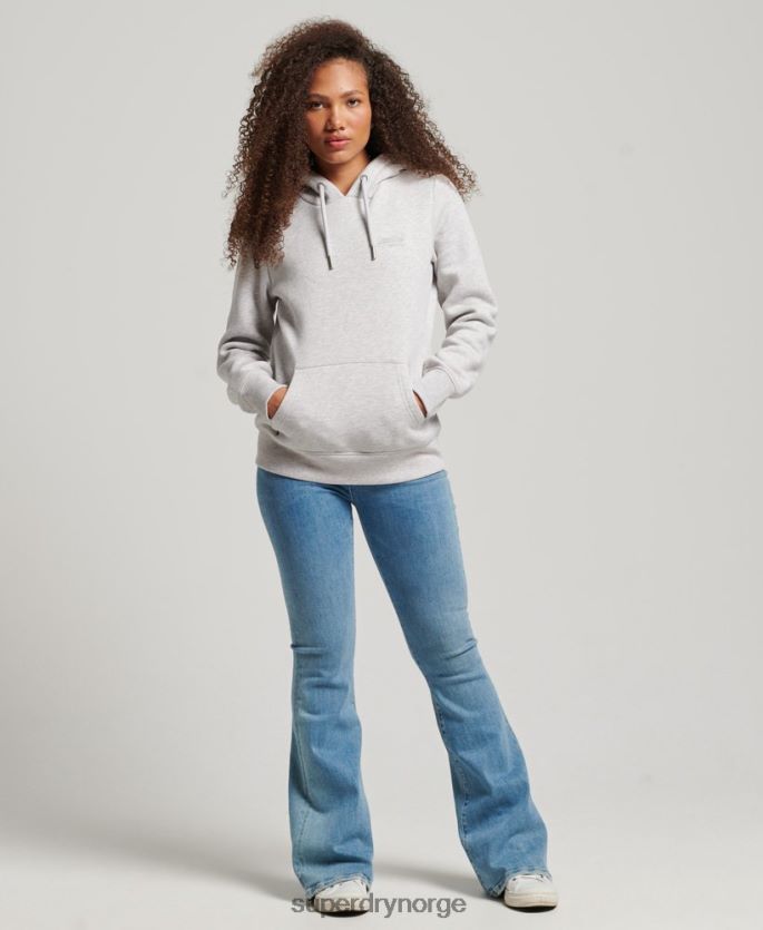 Superdry lysegrå klær 86P46D3320 vintage logo brodert hettegenser kvinner