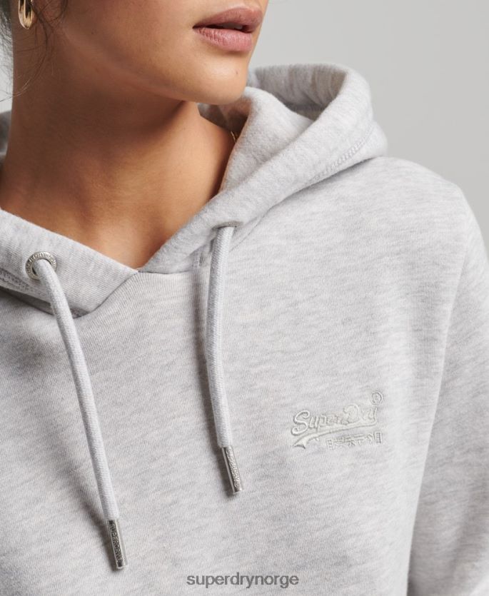 Superdry lysegrå klær 86P46D3336 vintage logobrodert hettegenser i økologisk bomull kvinner