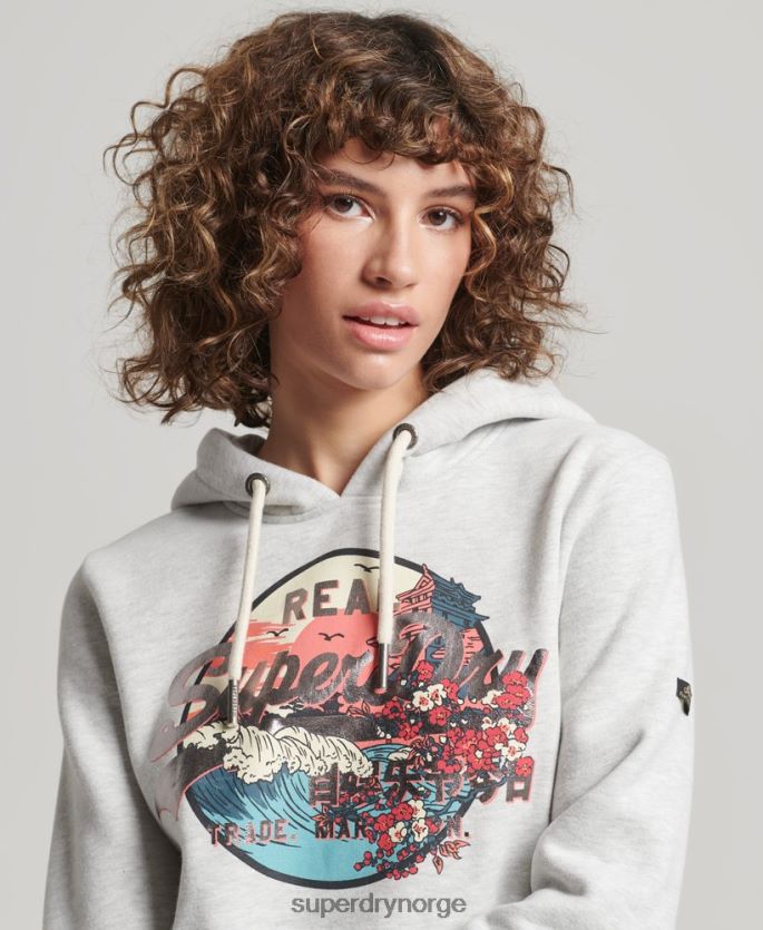 Superdry lysegrå klær 86P46D3389 Japansk vintage logo grafisk hettegenser kvinner