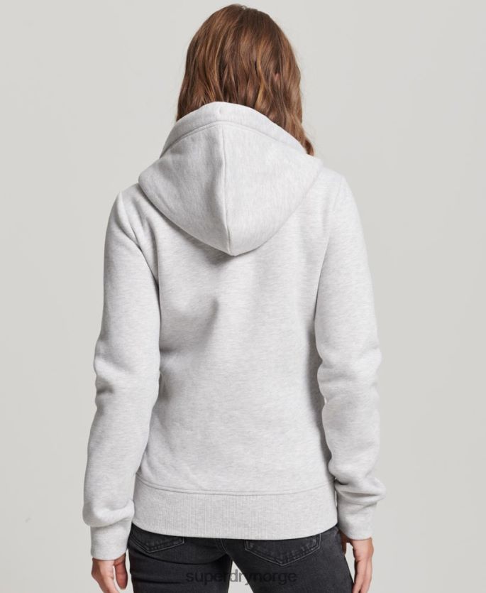 Superdry lysegrå klær 86P46D3400 vintage logo brodert hettegenser med glidelås kvinner