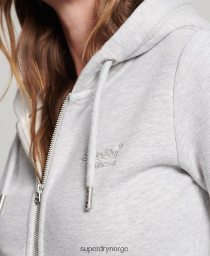 Superdry lysegrå klær 86P46D3400 vintage logo brodert hettegenser med glidelås kvinner