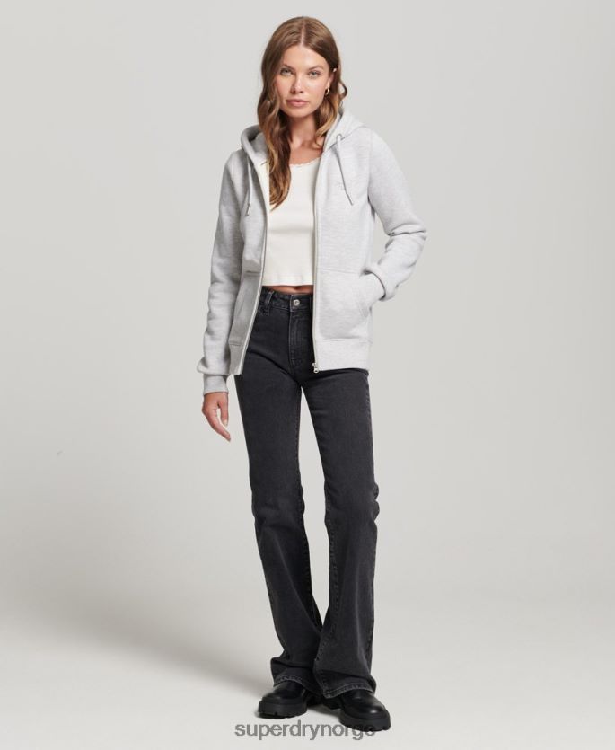 Superdry lysegrå klær 86P46D3400 vintage logo brodert hettegenser med glidelås kvinner