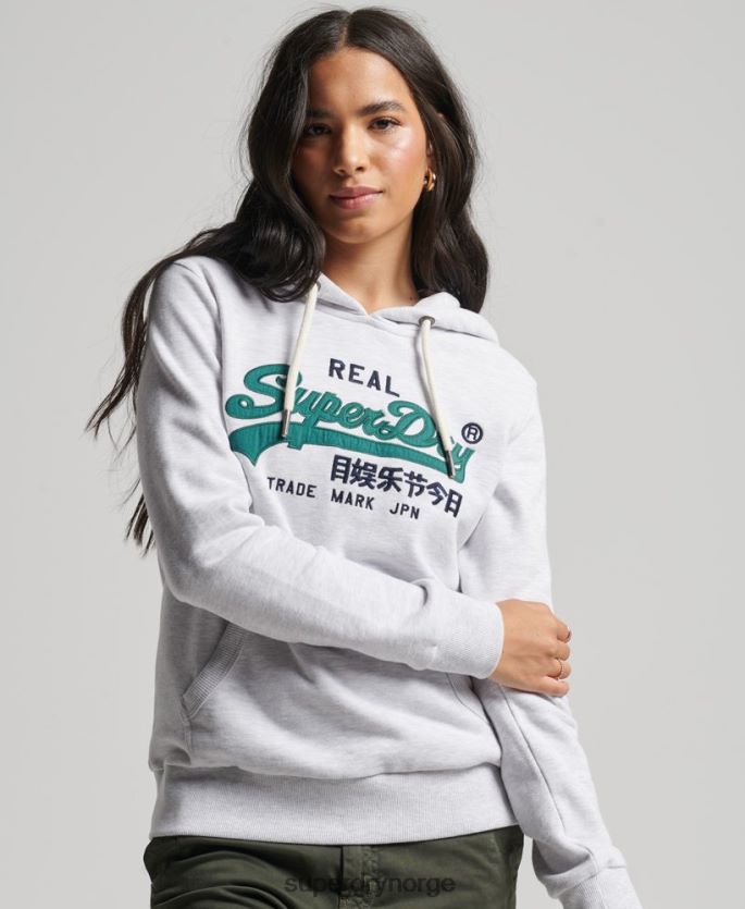 Superdry lysegrå klær 86P46D3409 vintage logo arv ubørstet hettegenser kvinner