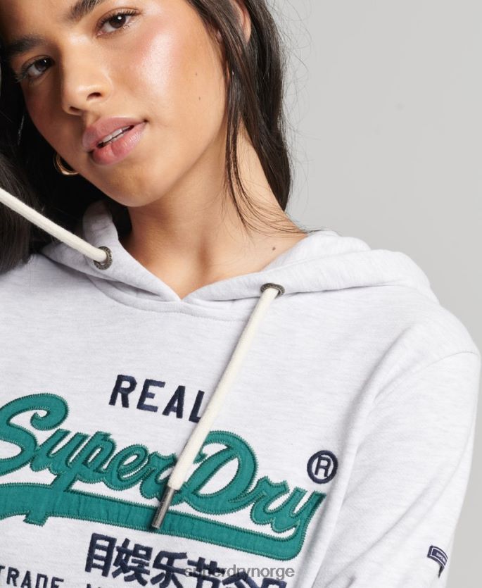 Superdry lysegrå klær 86P46D3409 vintage logo arv ubørstet hettegenser kvinner