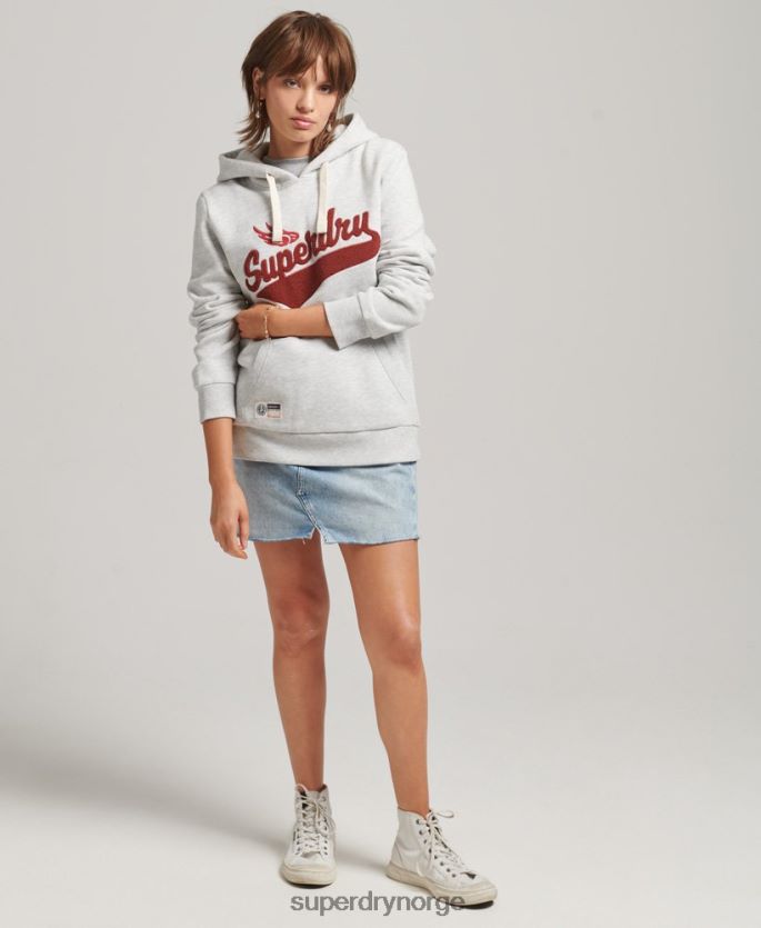 Superdry lysegrå klær 86P46D3443 college-hettegenser i manusstil kvinner