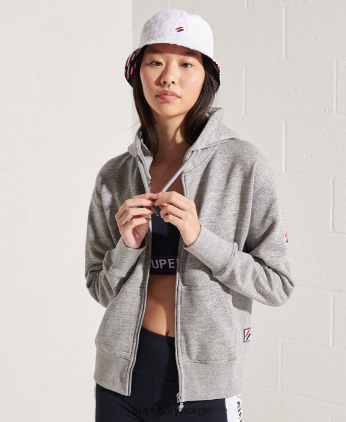 Superdry lysegrå klær 86P46D3452 kode sportstyle hettegenser med glidelås kvinner