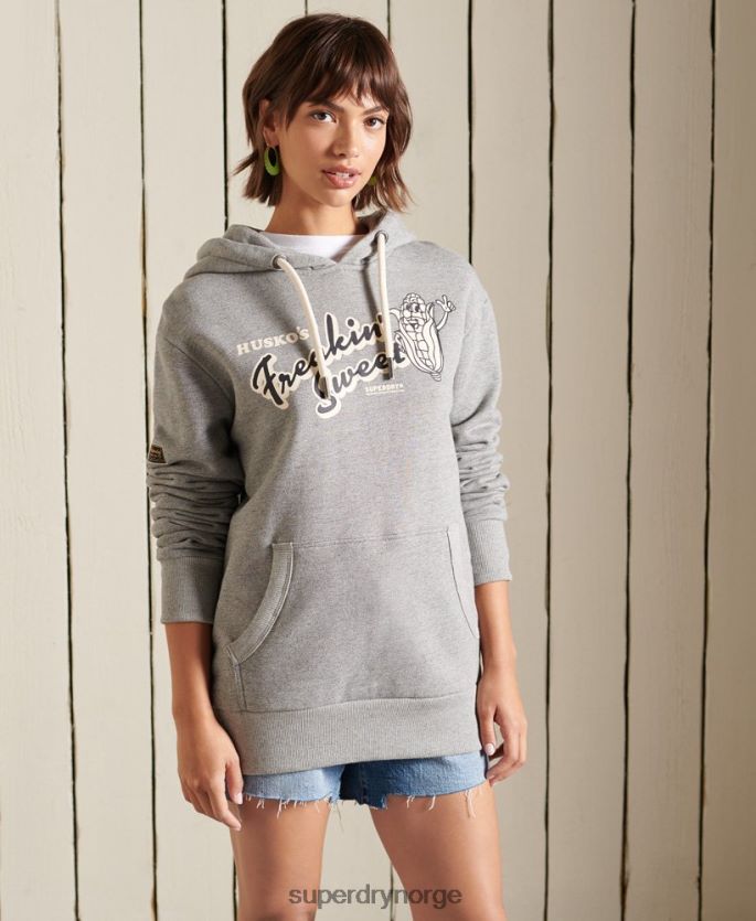 Superdry lysegrå klær 86P46D3469 oversized heritage mountain hettegenser kvinner